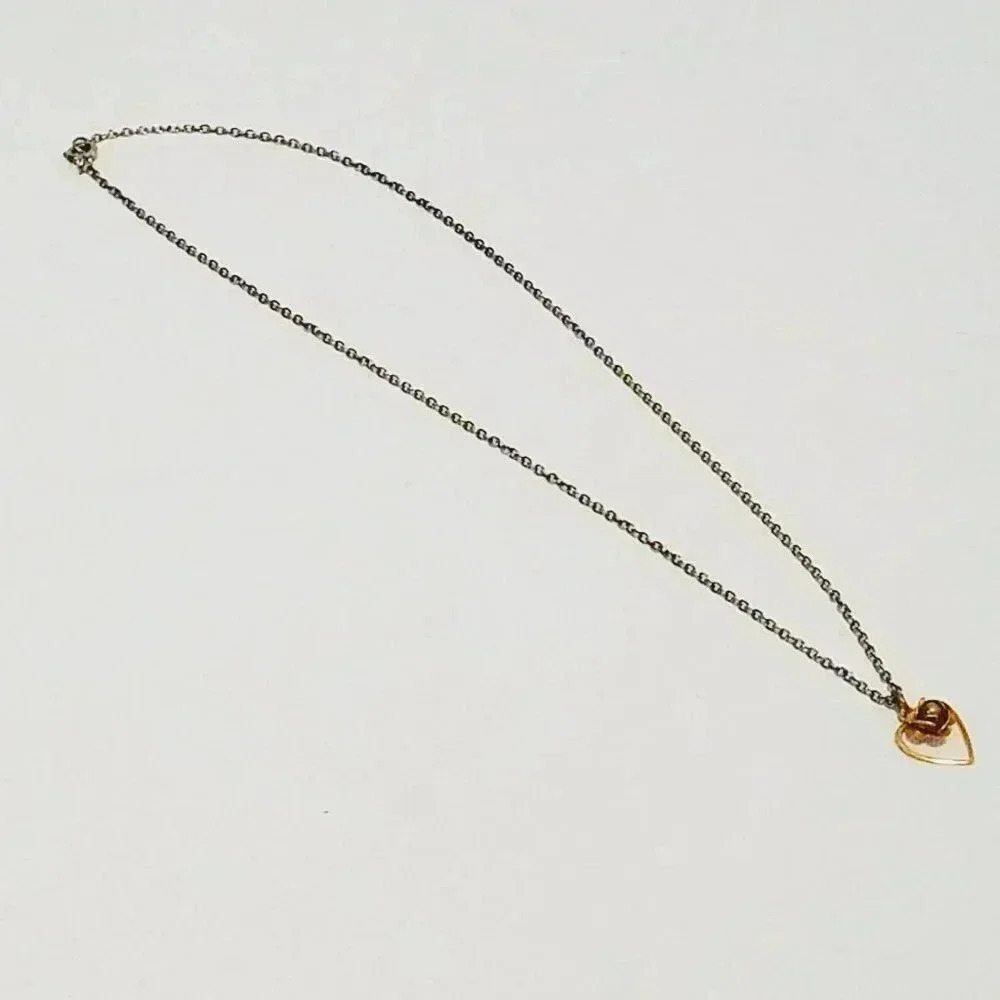 Heart Flower Chain Link Necklace 16"